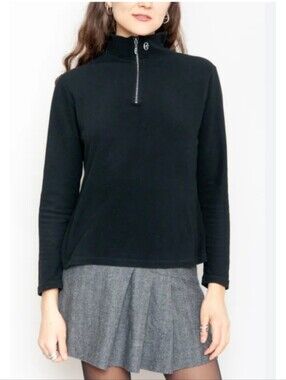Conte Of Florence Quarter Zip Fleece Pullover Long Sleeve Black Medium